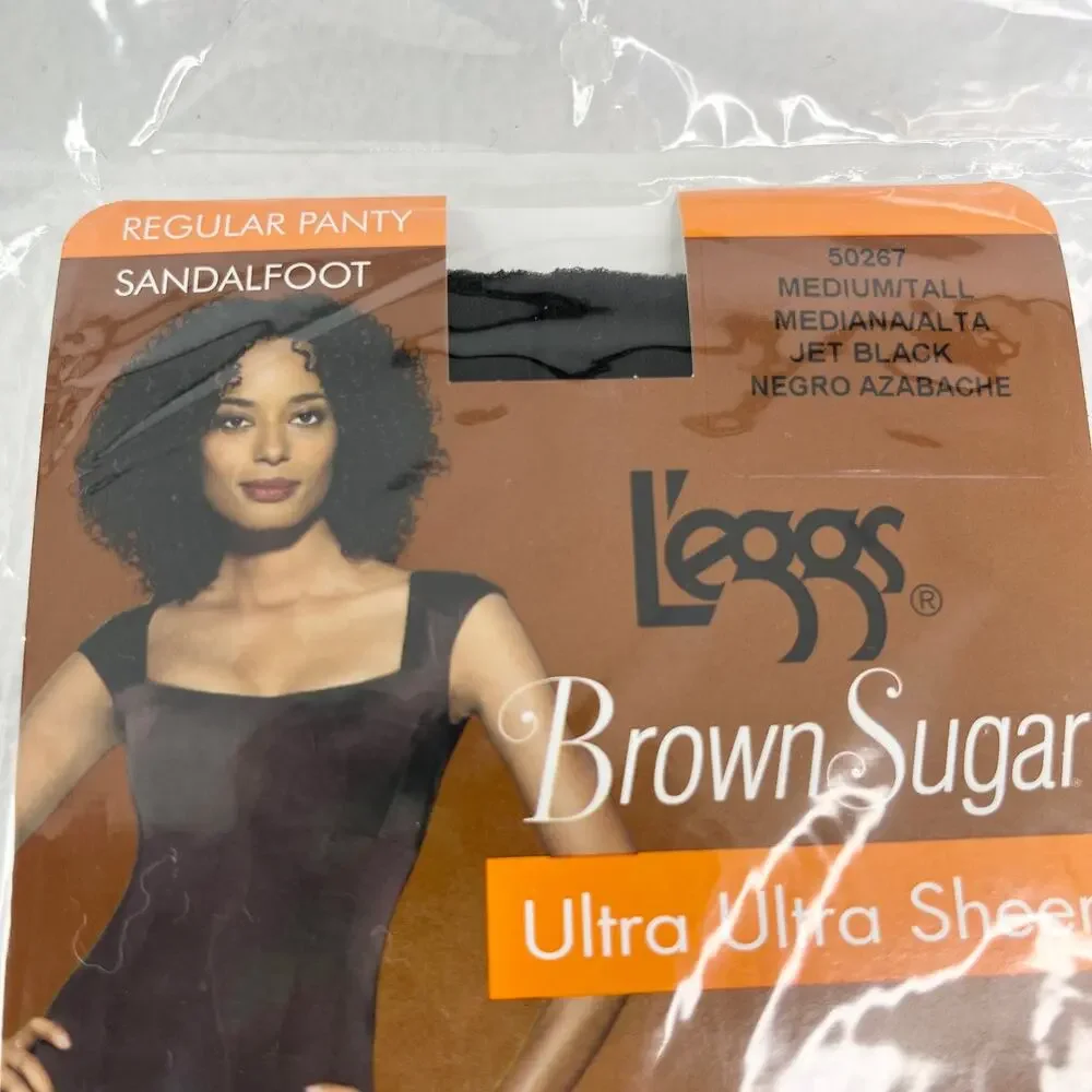 Lot of 2 L'eggs Brown Sugar Ultra Sheer Pantyhose M/T Jet Black Sandalfoot New